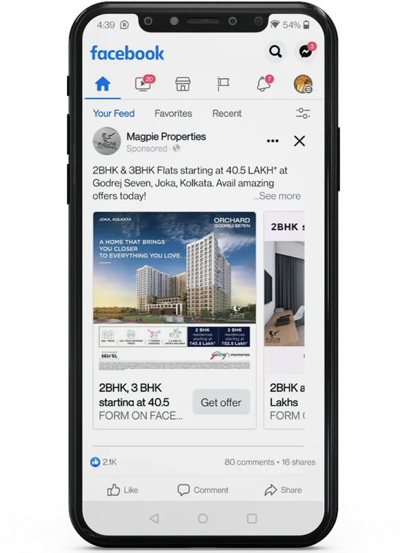 Magpie Properties Facebook ad shown on a phone